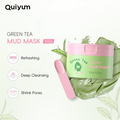 Mặt nạ bùn trà xanh QUIYUM 100g Làm sạch nhẹ nhàng Hydrating Glow Skin Oil Control Làm mềm da