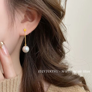Bông tai titan nữ không gỉ mạ vàng 18k thiết kế ngọc trai nhân tạo thời trang tinh tế
