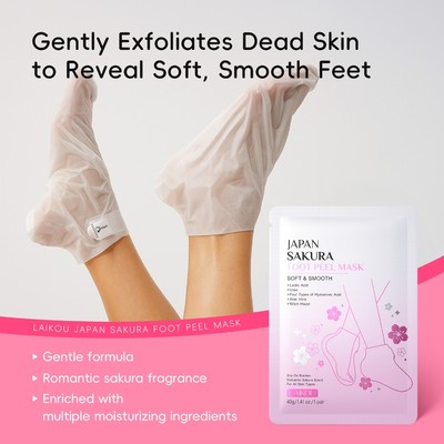 LAIKOU Japan Sakura Foot Peel Mask Soft and Smooth Foot Skin Texture Hydrating Peel Off Roughness 40g / Cặp