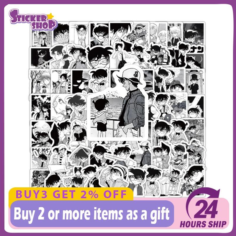 103 Chiếc Đen Trắng Anime Conan Dán Điện Thoại Trang Trí Cốc Nước Miếng Dán Chống Thấm Nước