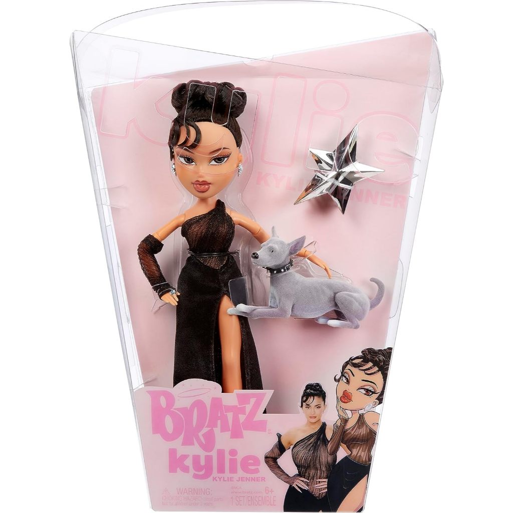 Búp bê thời trang ban đêm Bratz x Kylie Jenner kèm áo choàng dạ hội, chó cưng và Poster