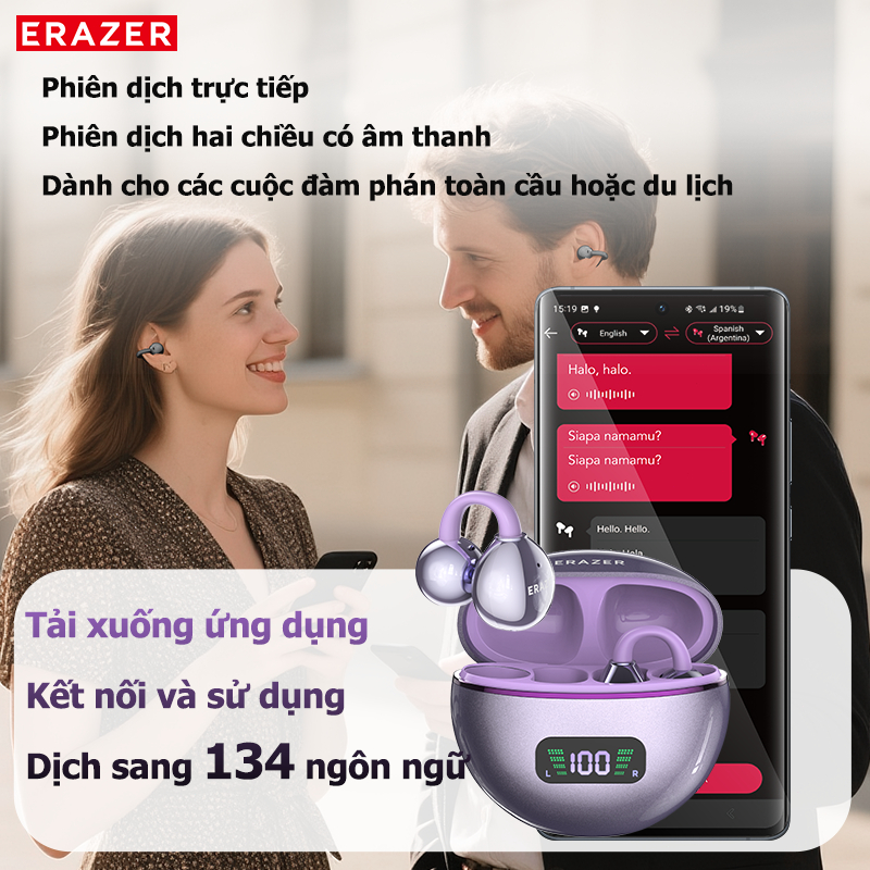 Lenovo ERAZER XF55 Tai Nghe Phiên Dịch AI tai nghe bluetooth 6.0 Dịch 134 ngôn ngữ Tai nghe kẹp tai Dịch thông minh theo thời gian thực Tai nghe Bluetooth không dây Có màn hình LED Âm thanh nổi HiFi Tai nghe không dây dẫn truyền qua xương Có micrô | BigBuy360 - bigbuy360.vn