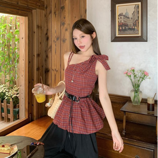 Kii Wii Áo sơ mi kẻ sọc hở vai dành cho nữ mùa hè 250528