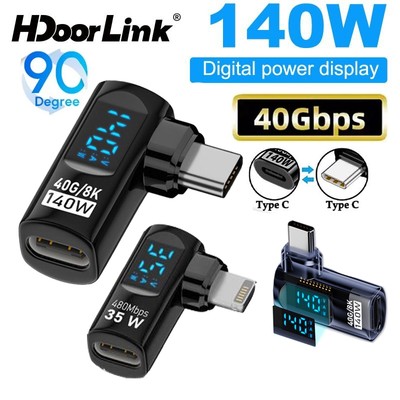 Bộ chuyển đổi USB C HdoorLink PD 140W Màn hình kỹ thuật số Bộ chuyển đổi truyền dữ liệu 40Gbps Loại C Nữ sang IOS Nam Bộ chuyển đổi cho điện thoại IOS