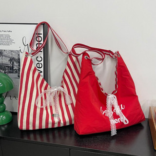 Túi vải sọc đơn giản phiên bản Hàn Quốc, lưng hai mặt, phong cách giản dị, thời trang, đi lại hàng ngày dành cho nữ và học sinh, túi đeo vai dung tích lớn