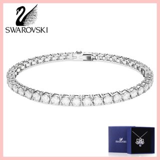 Swarovski (có hộp) cổ điển thời trang đơn giản trang sức pha lê dành cho nữ Vòng tay Tennis màu trắng