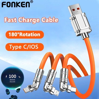 Fonken 180° Cáp sạc 6A có thể xoay được Cáp sạc trò chơi di động Loại C Cáp sạc khuỷu tay IOS