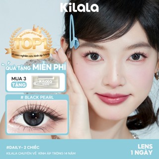 Kính áp tròng Kilala màu đen Black Pearl  lens cận 1 ngày DIA 14.2mm có độ (0-8) 2 chiếc