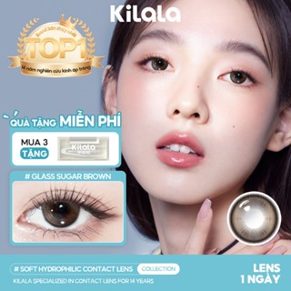 Kính áp tròng Kilala màu nâu Glass Sugar Brown lens cận 1 ngày DIA 14.2mm có độ (0-8) 2 chiếc