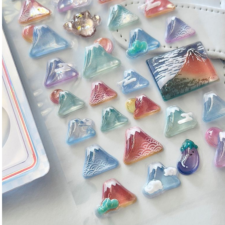 OHAYA | Nhãn dán ba chiều Mount Fuji Núi tuyết núi lửa 3d Crystal Epoxy Sticker