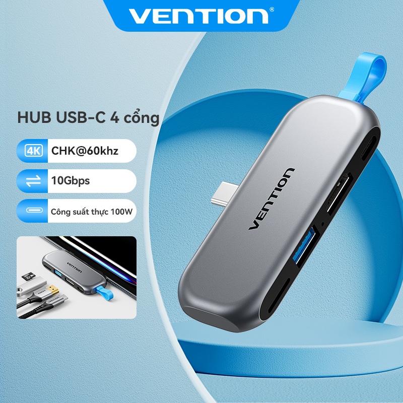 Vention 4 trong 1 Type C HUB 4K @ 60Hz 10Gbps HUB PD100W USB A USB C HDMI Type C cho Macbook AiR, iP