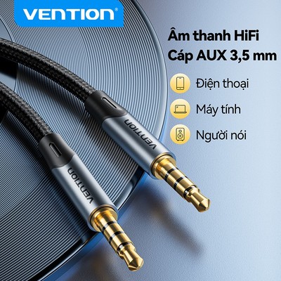 Dây Cáp 3,5mm Âm Thanh Vention Hai Đầu Giắc Cắm 3.5mm Vỏ Bện Dành Cho Tai Nghe/Xe Hơi/Karaoke/Laptop