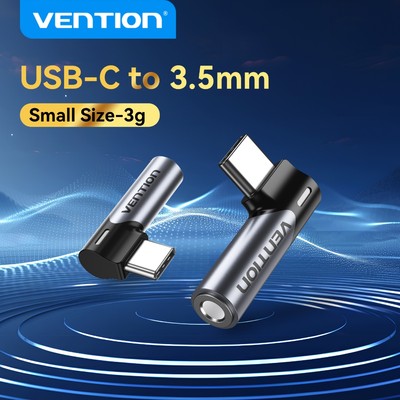Đầu Kết Nối Âm Thanh Vention Chuyển Đổi Chui Type C Sang Cổng 3.5mm Cong Góc Phải 90 Độ