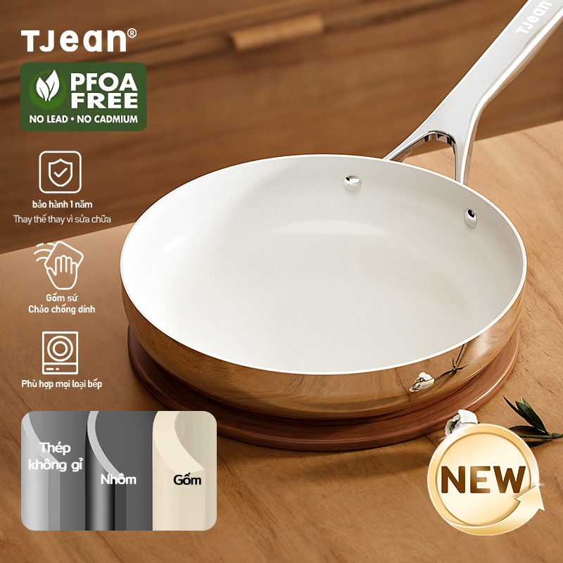 TJean Chảo Inox dập nguyên khối cao cấp  26cm Chảo chống dính siêu bền  Dễ dàng để làm sạch