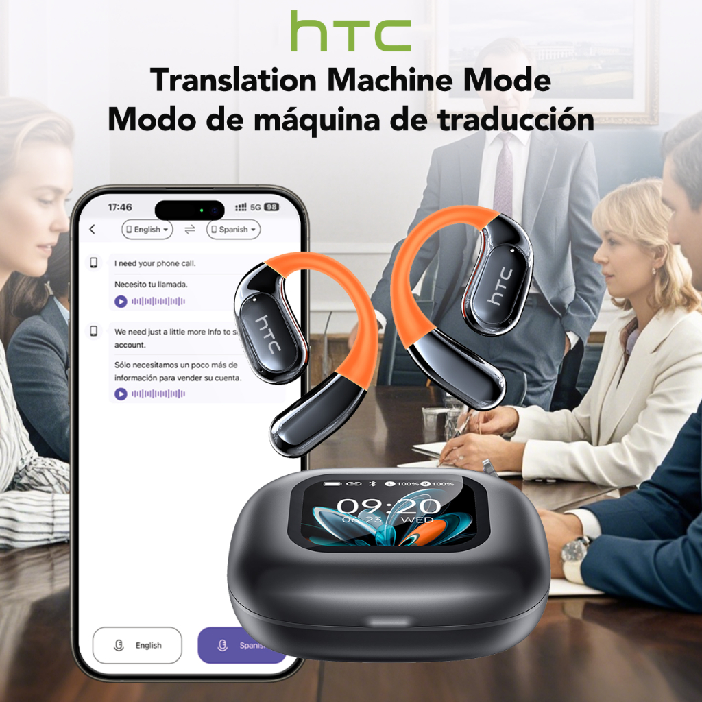 HTC NE27 Tai Nghe Phiên Dịch AI  Dịch Thời Gian Thực Bluetooth 6.0 Màn Hình Cảm Ứng LED Mic Chống Ồn | BigBuy360 - bigbuy360.vn