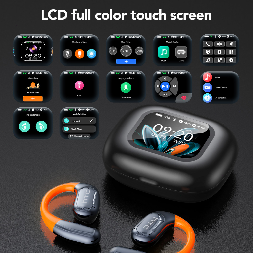 HTC NE27 Tai Nghe Phiên Dịch AI  Dịch Thời Gian Thực Bluetooth 6.0 Màn Hình Cảm Ứng LED Mic Chống Ồn | BigBuy360 - bigbuy360.vn