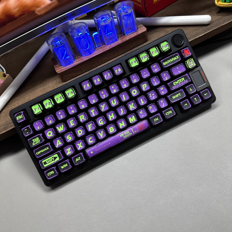 [Chỉ Keycap] Manga EVA01 Keycap 122 Phím Ánh sáng trong suốt bốn mặt màu đen thông qua MDA Profile P