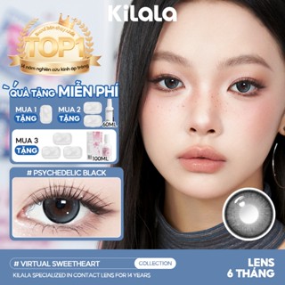 Kính áp tròng Kilala màu đen Psychedelic Black lens cận 6 tháng DIA 14.2mm có độ (0-8) 1 cặp