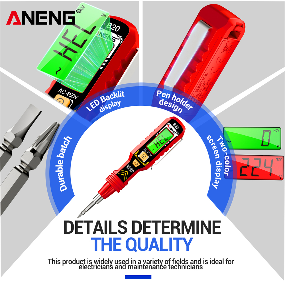 ANENG B20 Dụng cụ kiểm tra điện áp cách nhiệt Bút tuốc nơ vít Dụng cụ cầm tay sửa chữa chữ thập có r