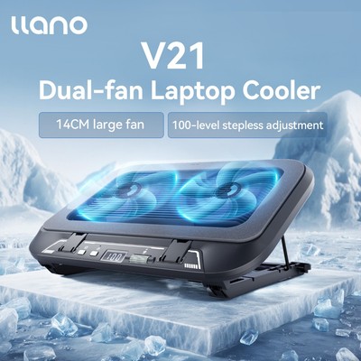 LLANO V21 Máy làm mát máy tính xách tay quạt kép 14CM Quạt lớn Hoạt động im lặng Sạc USB Máy tính xách tay Tấm làm mát cho đèn RGB 14-17.3 inch