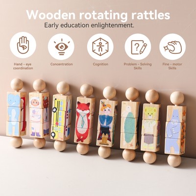 Trẻ em gỗ xoay đồ chơi câu đố trẻ em Montessori đồ chơi câu đố quà tặng trẻ em