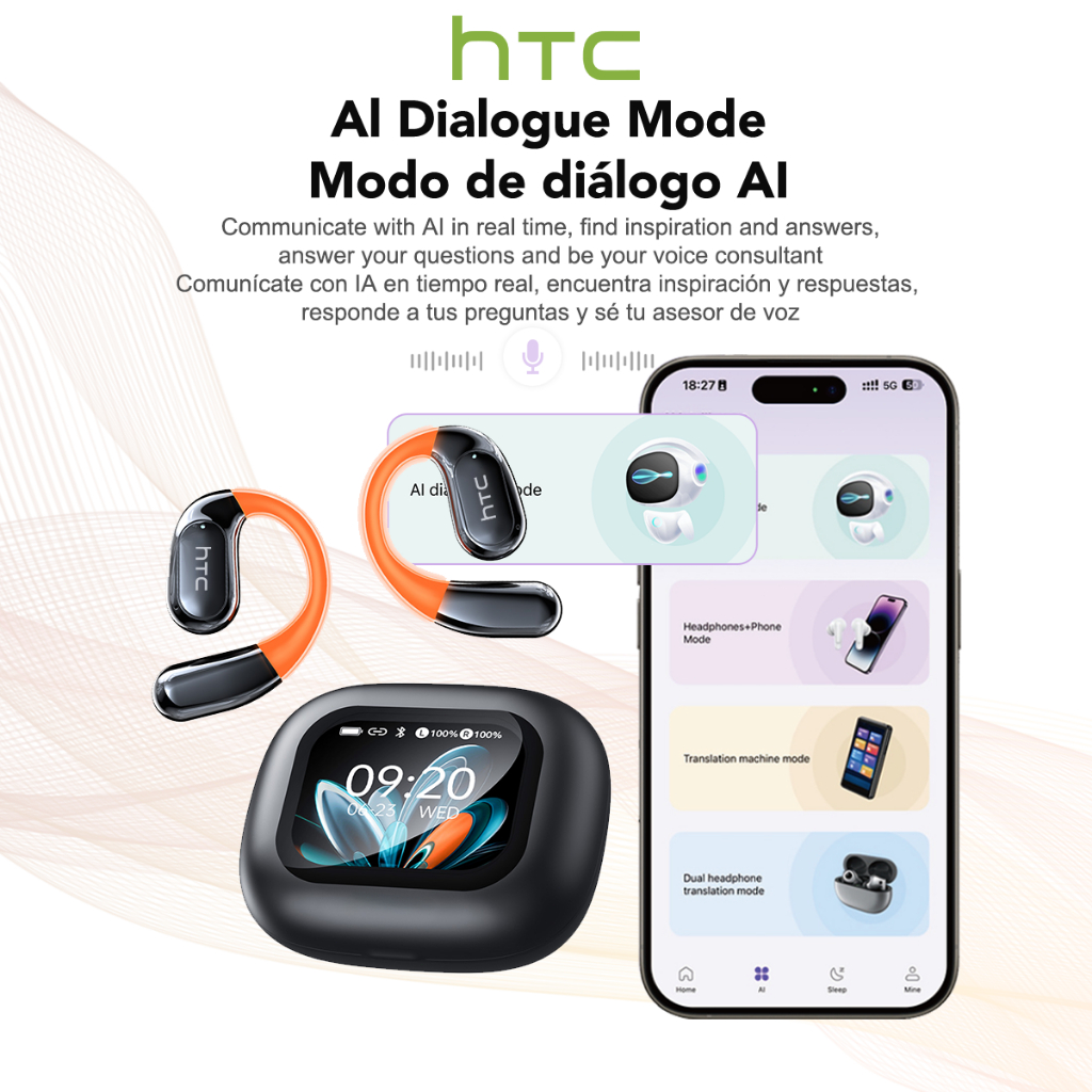 HTC NE27 Tai Nghe Phiên Dịch AI Tai nghe không dây Bluetooth 5.4 Dịch hai chiều 134 ngôn ngữ Màn hình cảm ứng LED Tai nghe doanh nhân Có micro Chống nước IPX5 | BigBuy360 - bigbuy360.vn