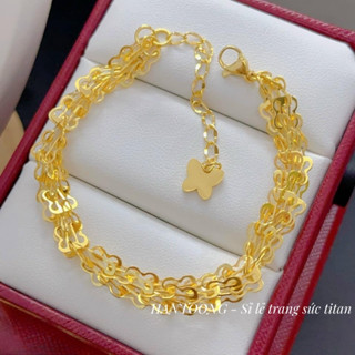 Lắc tay titan cao cấp không gỉ mạ vàng 24k thiết kế hình bướm sang trọng dành cho nữ