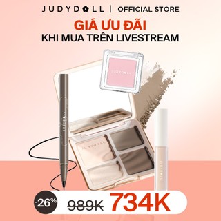   Combo 4  Trang Điểm Toàn Diện JUDYDOLL Bảng Phấn Tạo Khối 4 Ô & Kem Che Khuyết Điểm Bền Màu & Phấn Má Hồng Tự Nhiên & Gel Kẻ Mắt Sắc Nét 