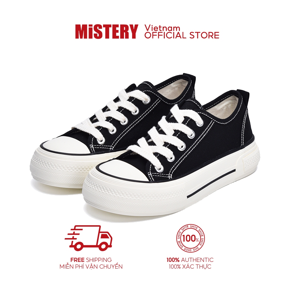 MiSTERY Giày Vải đi Học Nữ Thời Đen 3.5cm Tăng Chiều Cao MIS-812