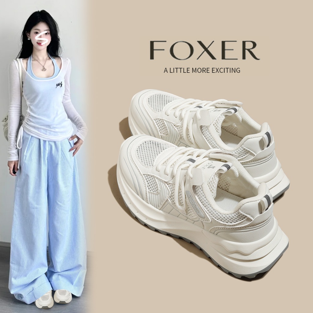 FOXER  Giày Thể Thao Nữ Thời Trang Tăng Đế Dày Thoải Mái Chống Sốc Kháng Khuẩn Trắng Chiều Cao 5.3CM