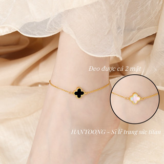 Lắc chân titan cao cấp không gỉ mạ vàng 24k mặt cỏ 4 lá thời trang trẻ trung năng động