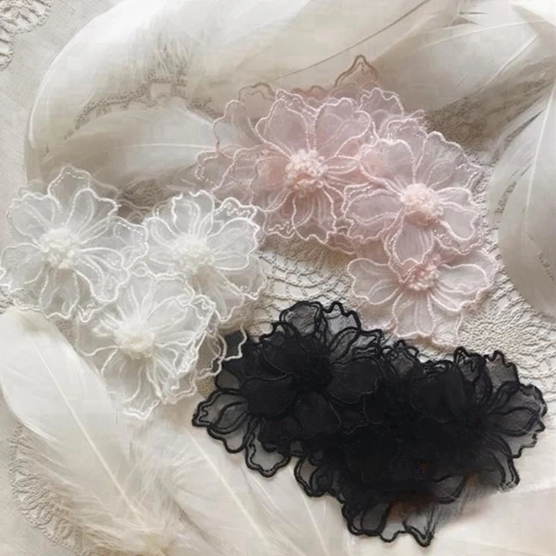 Váy cưới họa tiết ren lớn đính đá, thêu tay màu đen, trắng, be, xám và hồng