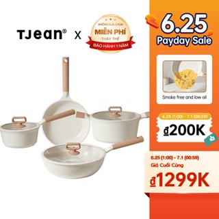 TJean Bộ nồi đá gốm chống dính tay chảo (7 chiếc) Thích hợp cho tất cả các bếp - Chảo nướng / Chảo / Nồi súp / Chảo sốt