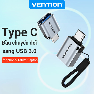 Đầu chuyển đổi Vention Type C sang USB 3.0 OTG 5Gbps 3A mạ niken có thể làm móc khóa | Hỗ trợ OTG | Có dây gắn móc treo chìa khóa| Bảo Hành 18 Tháng