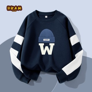 HKAM Áo Sweater bé trai  Áo nỉ tay chắp vá thời trang thoải mái, in mũ