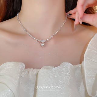 DREJEW Mặt dây chuyền ngọc trai zircon bạc bị hỏng Vòng cổ thiết kế thích hợp kiểu Pháp