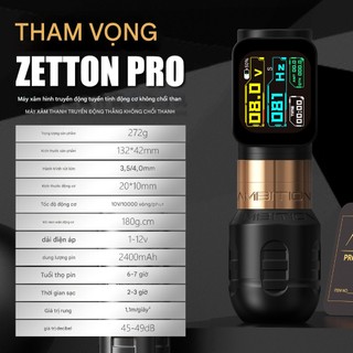  Máy xăm không dây  Ambition Zetton Pro | Ổ đĩa trực tiếp 10.000 vòng | Pin 2400mAh | Đột quỵ kép 3,5   4,0mm | Lớp Studio Rung thấp Tiếng ồn thấp 