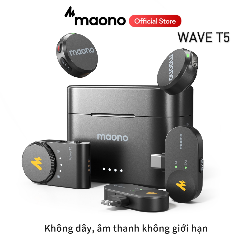 Micro Lavalier không dây Maono T5 Micro khử tiếng ồn với ứng dụng liên kết Maono cho điện thoại thông minh, Vlogging, phát trực tiếp | BigBuy360 - bigbuy360.vn