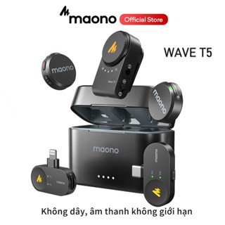  Micrô Lavalier không dây MAONO Wave T5 Mic ve áo Mini với phạm vi 48khz 24bit phạm vi 1000ft Khử tiếng ồn Núm tăng Công tắc Mono-Stereo Sử dụng 30H để quay Video máy ảnh 