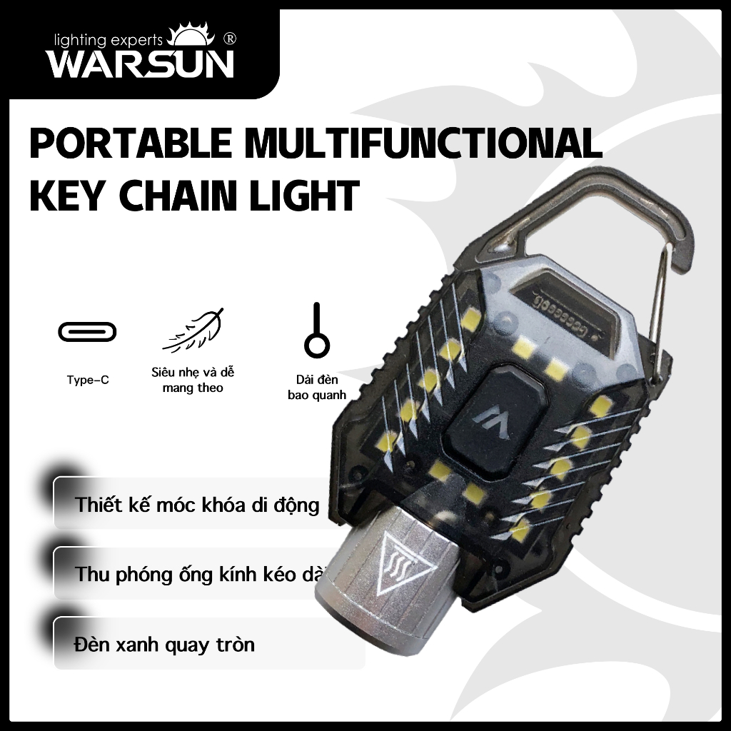 Đèn móc khóa đa chức năng WARSUN G3 LED siêu mạnh micro đèn pin mini
