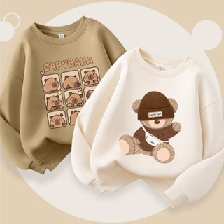 Áo sweater bé trai, phong cách mùa xuân thu in capybara, vải mềm thoải mái, thích hợp cho trang phục thể thao ngoài trời