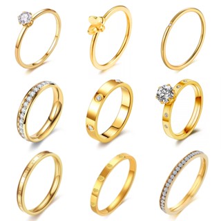 Nhẫn Mayebe Lavend thép titan mạ vàng 18k đính đá cho nam và nữ