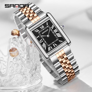 Đồng hồ thạch anh cặp đôi thời trang SANDA Mới 1108 9031 Thời trang đơn giản Đồng hồ bạc vuông nhỏ Dây da đen Đồng hồ thạch anh nam nữ 2025