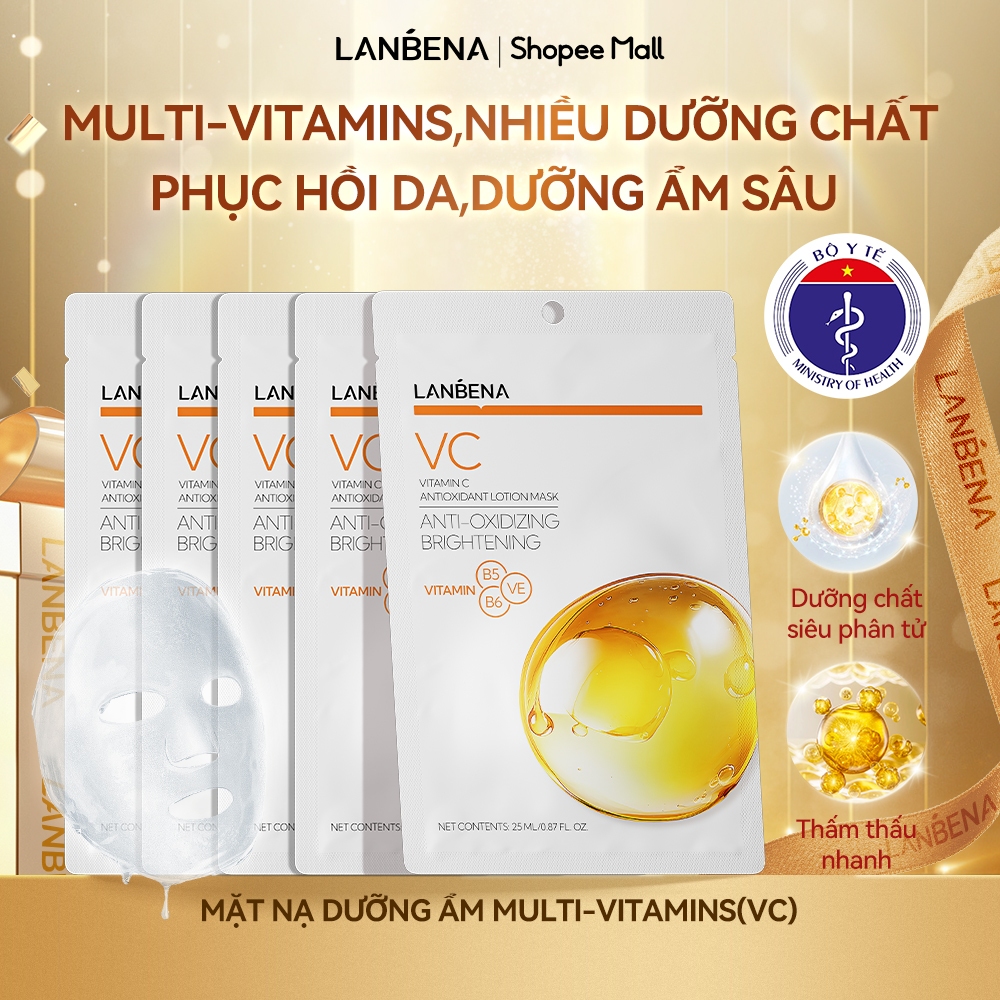 LANBENA 5PCS Mặt nạ  (25ml )- B5/B3/BHA/VC/VA chiết xuất thực vật dưỡng ẩm loại bỏ mụn đầu đen làm trắng da chống lão hóa chuyên dụng Skincare