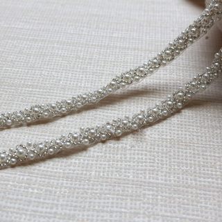 1Yard Đen Trắng Ngọc Trai Ren Viền Lưới Ren Vải Trang Trí Quần Áo Cưới Đầm Ren Đính Thủ Công DIY