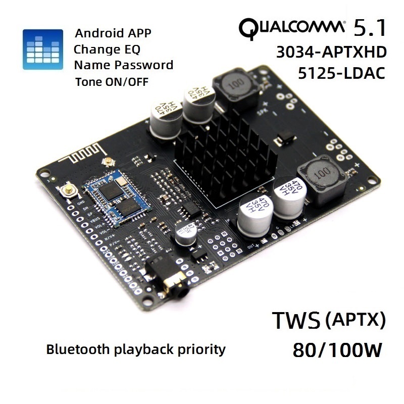 APP Đổi tên mật khẩu EQ Bluetooth 5.1 Qualcomm LDAC QCC5125 APTXHD QCC3034 với bảng khuếch đại công 