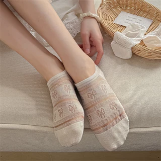 3 cặp Đôi tất lưới thoáng khí nữ cotton mắt cá chân xuân hè, khử mùi kháng khuẩn