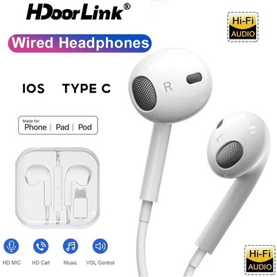 Tai nghe IOS HdoorLink Type-C Tai nghe có dây trong tai nghe có Mic nhét âm thanh nổi để hỗ trợ điện thoại thông minh Gọi điện thoại