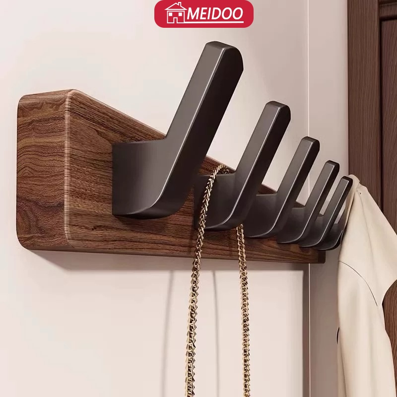  Móc gỗ óc chó MEIDOO Thanh móc treo đồ chịu lực siêu dính móc áo mũ kiểu treo tường 