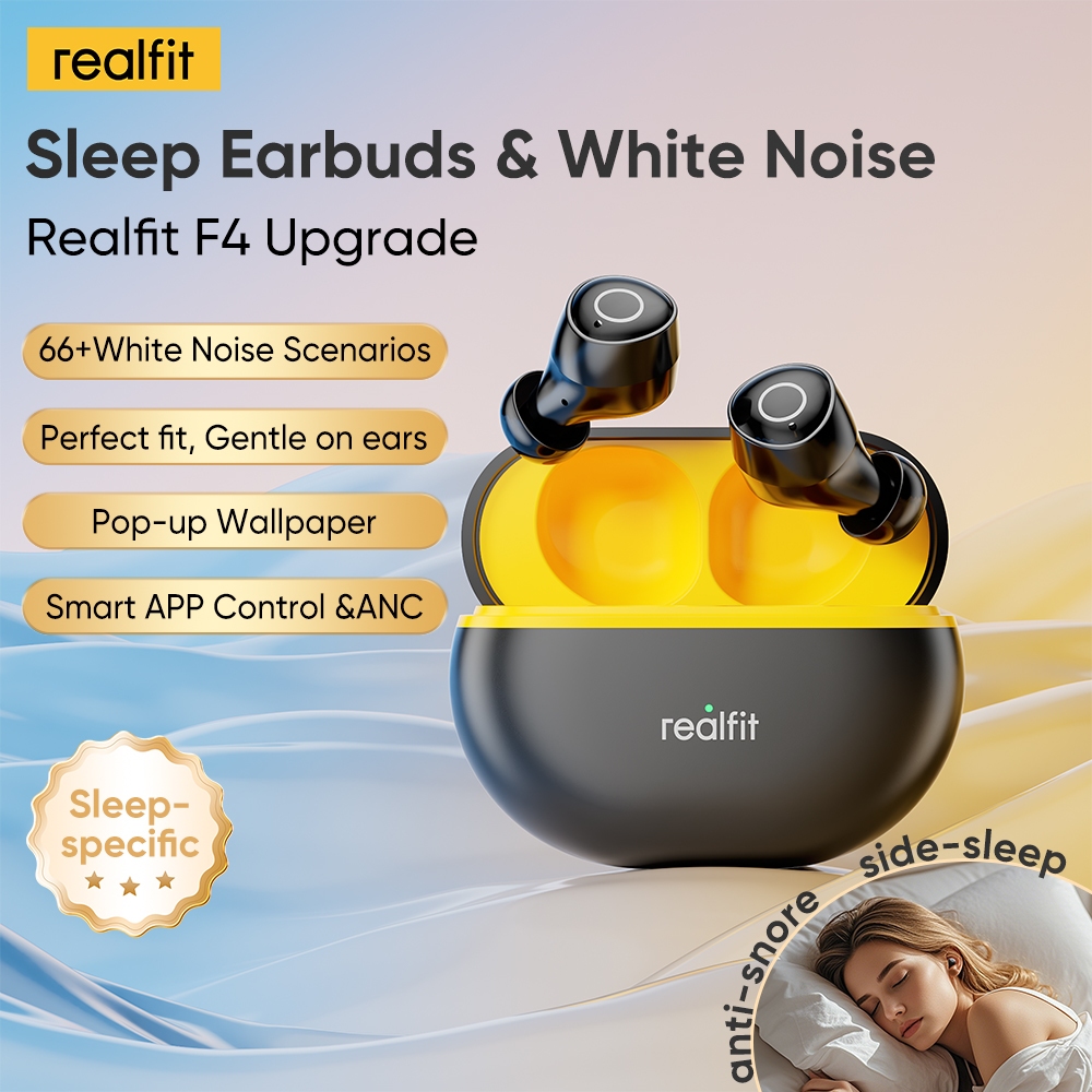 【Nâng cấp mới】Tai nghe Bluetooth ngủ Realfit F4 – Tiếng ồn trắng & Khử tiếng ồn ANC có điều khiển ứng dụng, Đầu mềm silicon, Âm thanh Hi-Fi Bluetooth 6.0​